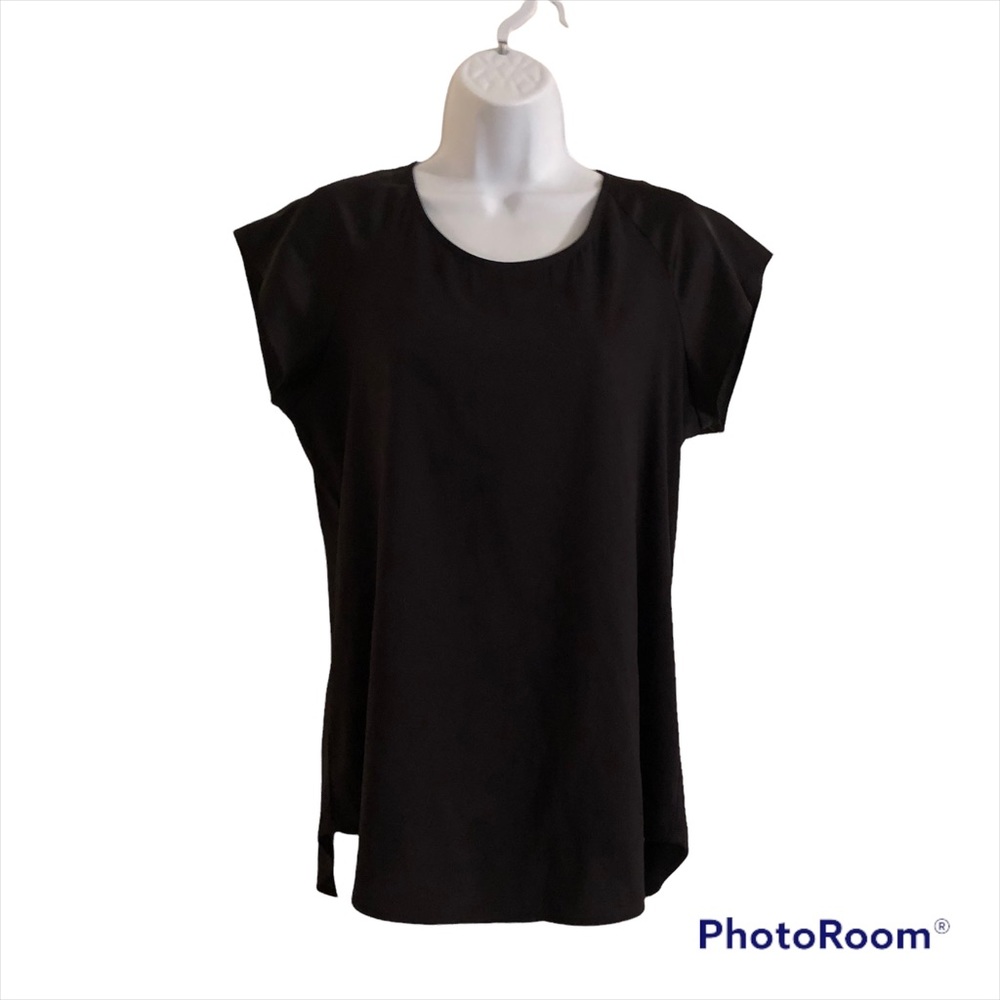 2/$12 Express Satin Black Short-Sleeved Top